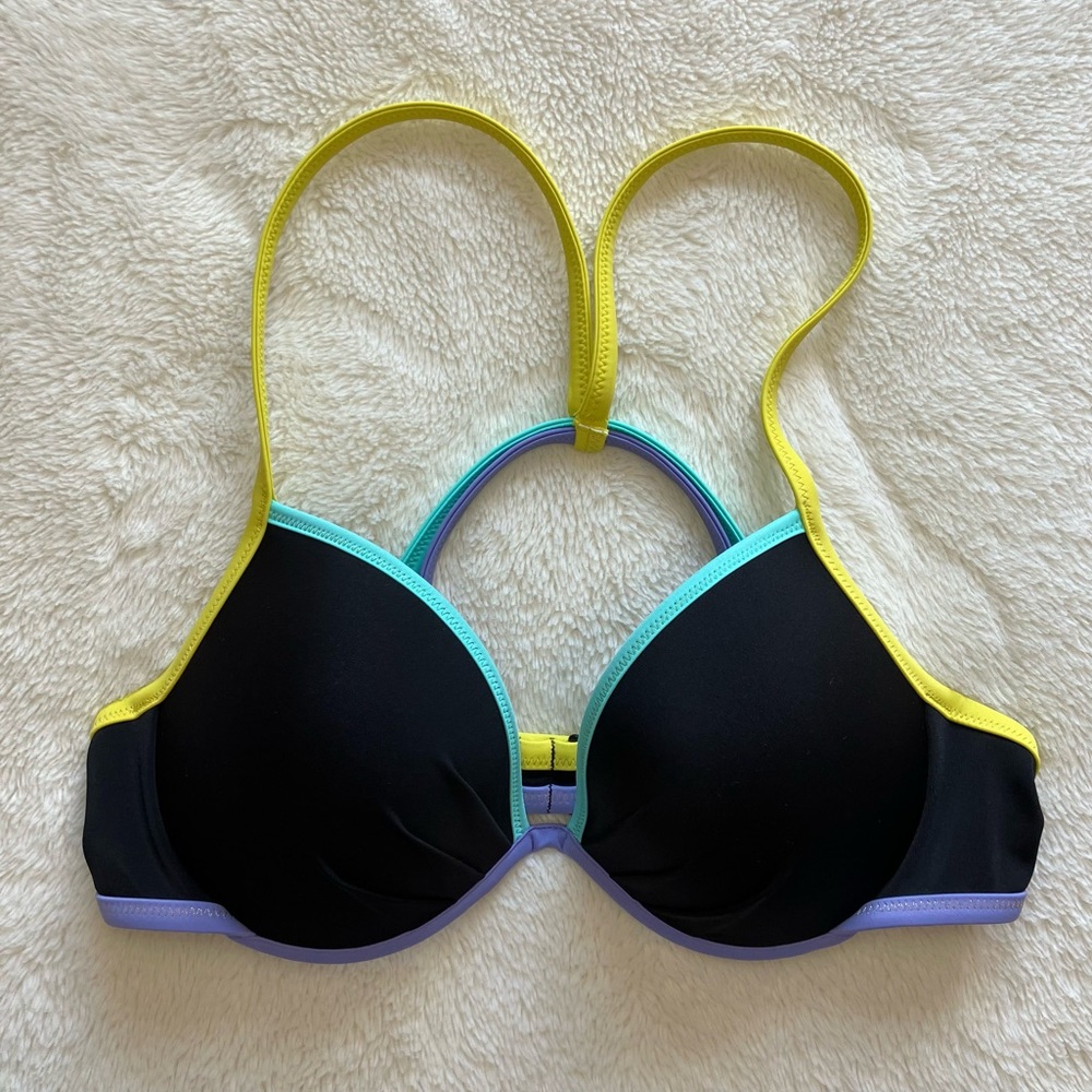 VS The Fabulous Black Strappy Back Push Up Swim Bikini Top 34D